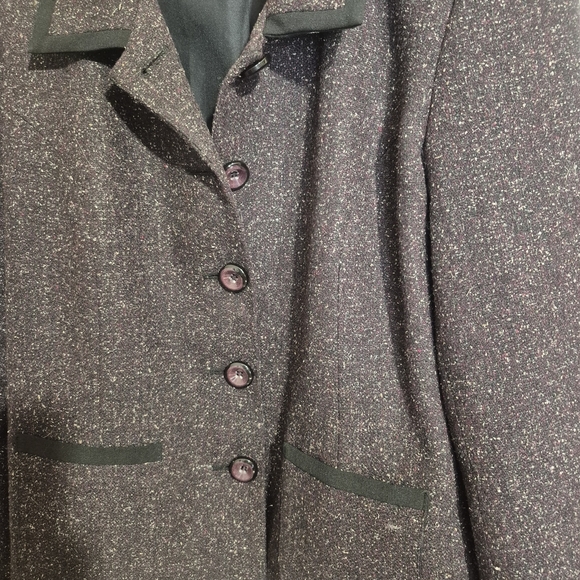 Vintage LAURA Women's Tweed Blazer and Skirt Set - Deep Plum and Black - Picture 2 of 5
